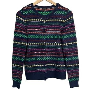 Talbots Women’s Multi Colored Patterned Button Front Wool Blend Cardigan Sweater